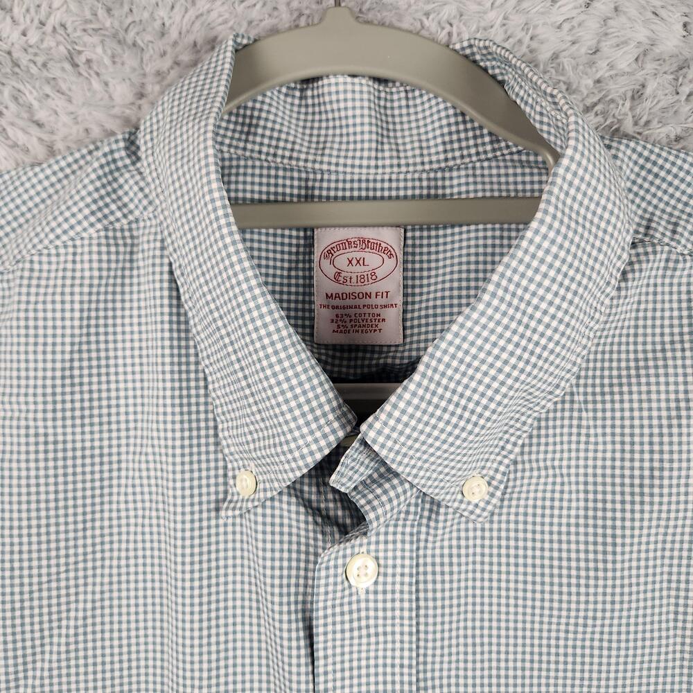 Brooks Brothers Shirt Mens 2XL Blue Check Madison Fit Stretch Button Down Pocket